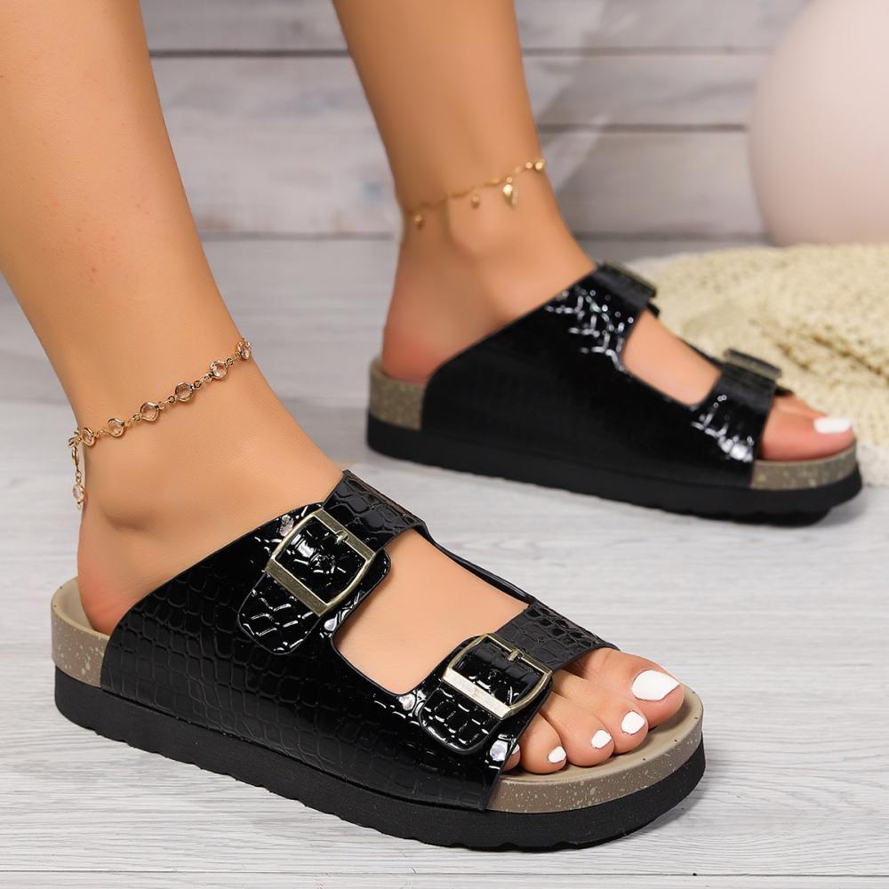 Womens  Two-Strap Sandals | Arizona Flex Platformsynthetics Black Sandals Black